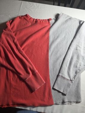 Free People Two Tone Colorblock Raw Hem Sweatshirt Coral Gray Large